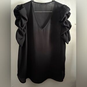 Halogen Black V-Neck Blouse with Ruffle Sleeves